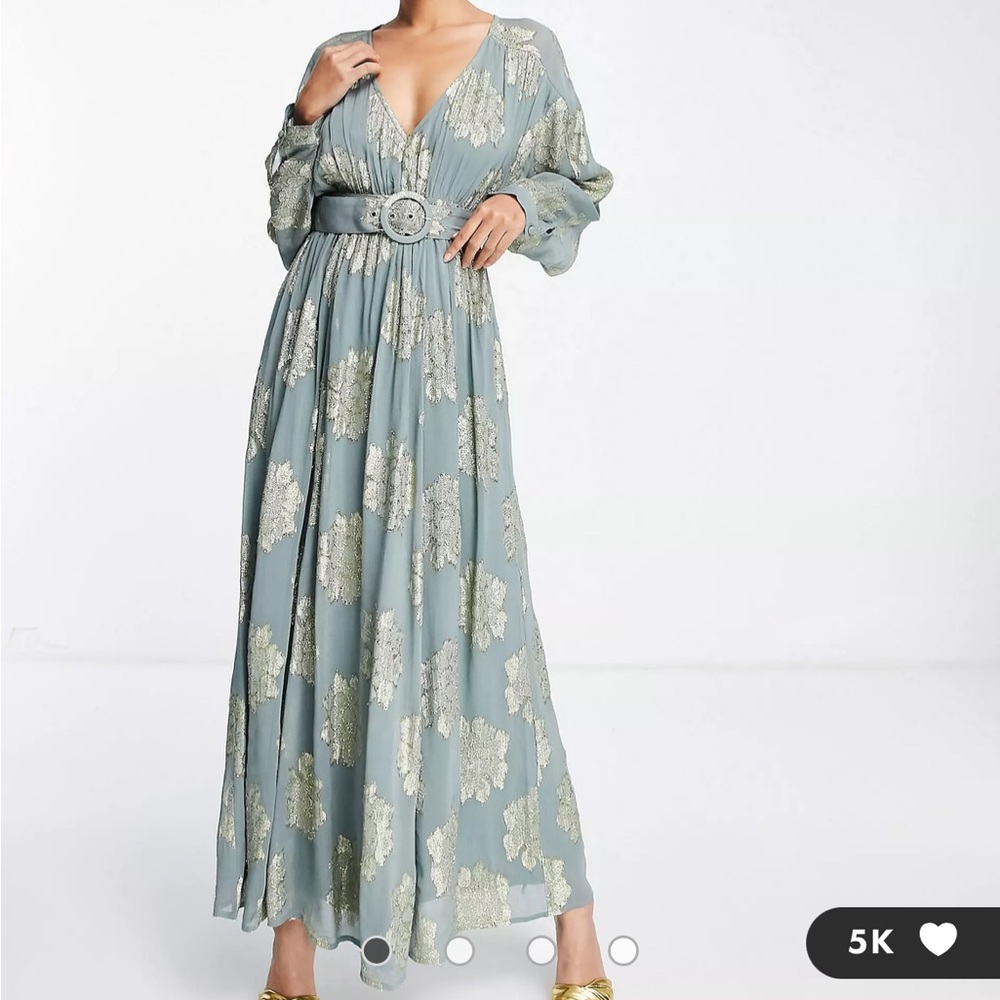 ASOS DESIGN belted batwing maxi tea dress in metallic jacquard size 2